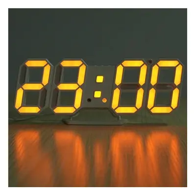 (Orange Red) 3D LED Digital Wall Clock Alarm Clock USB Stereo Clock Built-In Automatic Light Sen