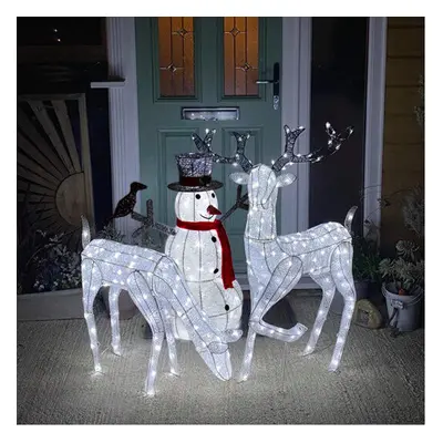 Outdoor Christmas Reindeer LED Light Up Stag, Doe & Snowman Set