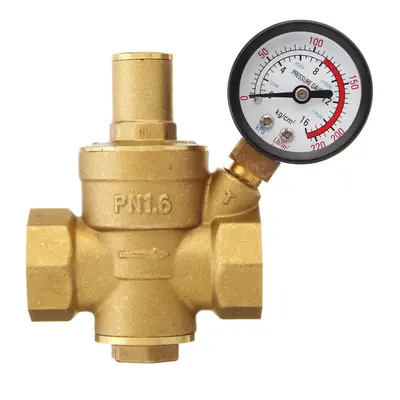 3/4" Adjustable Brass Water Pressure Regulator Reducer with Gauge Meter