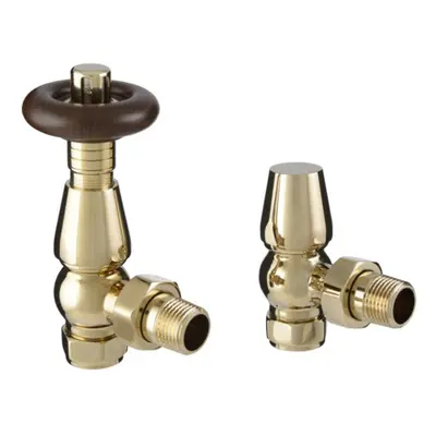 (Polished Brass) WarmeHaus Chelsea Traditional Thermostatic Angled Radiator Valves Central Heati