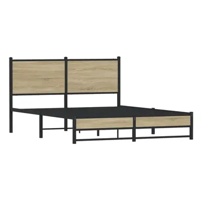 vidaXL Metal Bed Frame with Headboard Bed Sonoma Oak 150x200 cm King Size