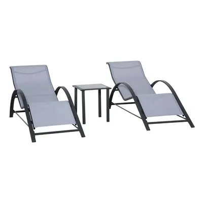 Outsunny Pieces Lounge Chair Set Garden Sunbathing Chair w/ Table Light Grey