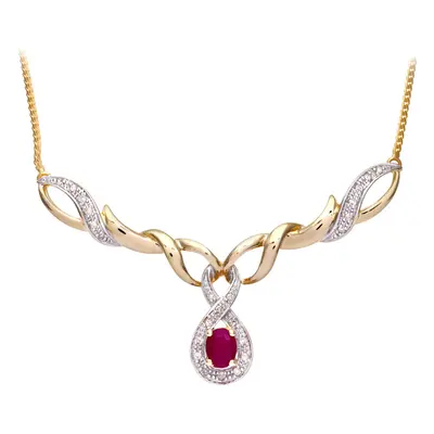 Jewelco London 9ct Yellow Gold Round 10pts Diamond Oval 0.48ct Ruby Infinity Lavalier Necklace i