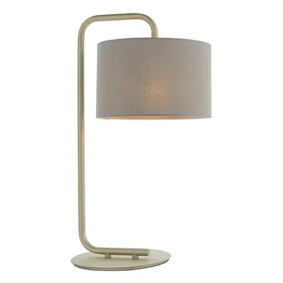 Satin Champagne Table Lamp Light - 23cm Grey Fabric Cylinder Shade - Desk Light