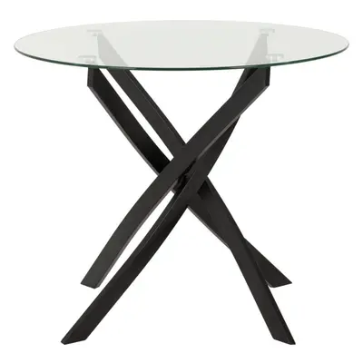 Sheldon Round Clear Glass Top Dining Table with Black Legs