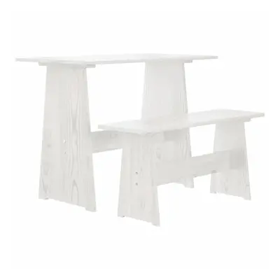 vidaXL Solid Wood Pine Dining Table with Bench White Dinner Table and Chair