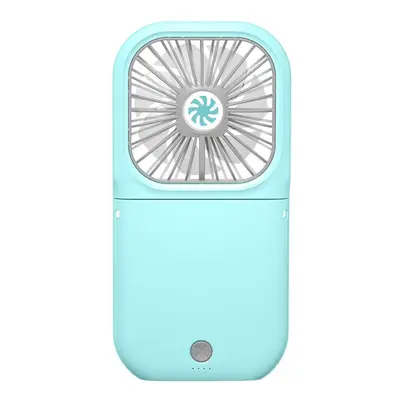 (Blue) Mini Portable Hanging Neck Fan Folding USB Small Fan Silent Charging Treasure Cooling Fan