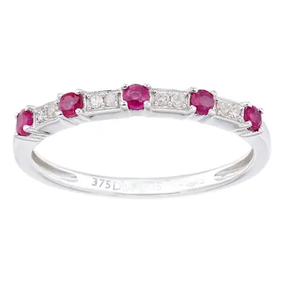 (Q) Jewelco London 9ct White Gold Women Round Ruby Eternity Ring