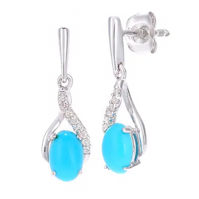 Jewelco London 9ct White Gold Round 5pts Diamond Oval 0.7ct Turquoise Kiss Crossover Drop Earrin