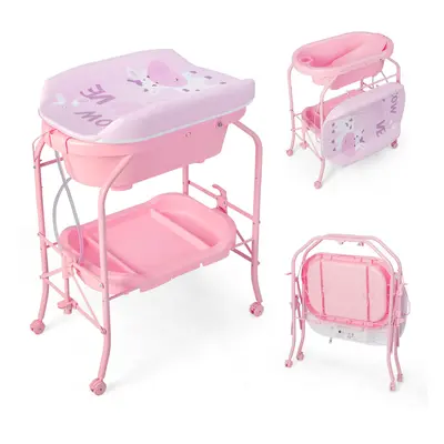 Baby Changing Table with Bathtub Folding Infant Diaper Changing Nursery Station