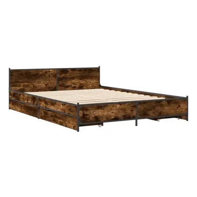 (smoked oak, x cm) vidaXL Bed Frame with Drawers Bed Base Mattress Foundation Engineered Wood