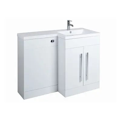 NRG Modern Right Hand Bathroom Storage Cabinet Combination Vanity Unit Set White (No Toilet and 