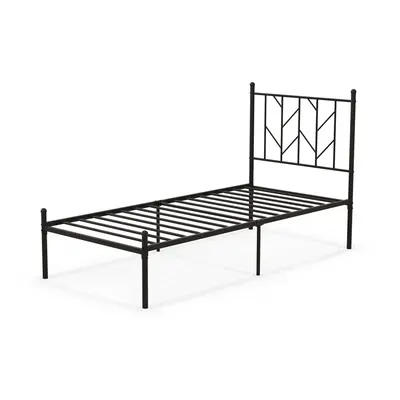 3FT Metal Single Bed Frame Heavy-duty Slatted Platform Bed w/Headboard