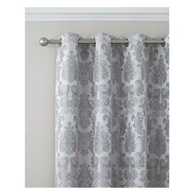 Catherine Lansfield Damask Jacquard Eyelet Curtains Silver, 66x72 Inch