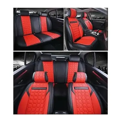 High-Quality Deluxe Red & Black PU Leather Full Set Car Seat Covers Fit All Cars