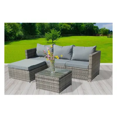 (Grey) BIRCHTREE Rattan Garden Furniture Set Corner Sofa Glass Table Patio Pieces