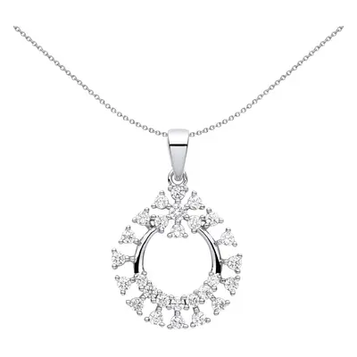 Jewelco London Ladies Rhodium Plated Sterling Silver CZ Snowflake Cluster Circle of Life Pendant