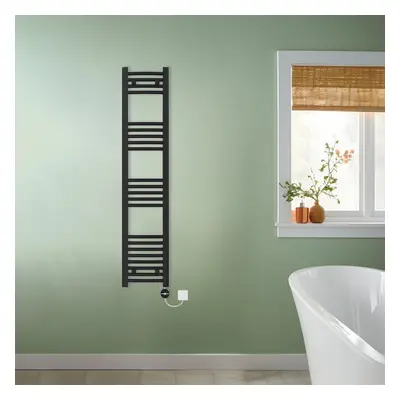 (Black, 1400x300mm) NRG Prefilled Thermostatic Electric Curved Heated Towel Rail Radiator