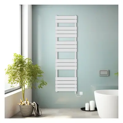 (White, 1600x450mm) Prefilled Electric Heated Towel Rail Radiator Flat Panel Warmer Ladder