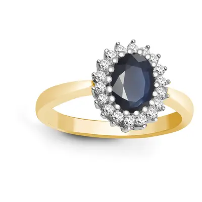 (Q) Jewelco London 9ct Yellow Gold H I2 0.23ct Diamond and Oval Blue 1.1ct Sapphire Classic Roya