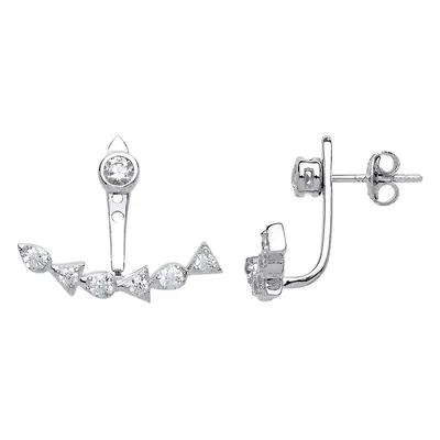 Jewelco London Ladies Sterling Silver Cubic zirconia Fancy Anchor Double Drop Jacket Earrings - 