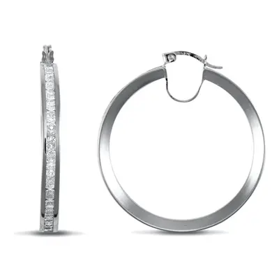 Jewelco London Ladies 9ct White Gold White Round Brilliant Cubic Zirconia Eternity 4mm Hoop Earr