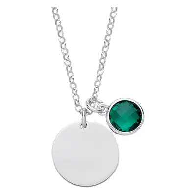 Jewelco London Ladies Sterling Silver Emerald-Green Checkerboard Button Cubic Zirconia May Birth