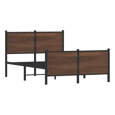 vidaXL Metal Bed Frame with Headboard and Footboard Bed Brown Oak 137x190 cm