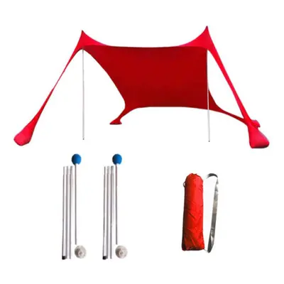 (Red) 210x210x160CM Family Beach Sunshade Lightweight Anti-UV Sun Shade Tent With Sandbag Anchor