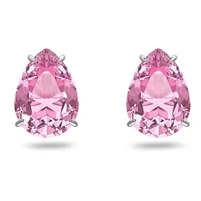 Swarovski Pink Stud Earrings, Pink Teardrop Cut Crystals, Rhodium Plated from the Gema Collectio