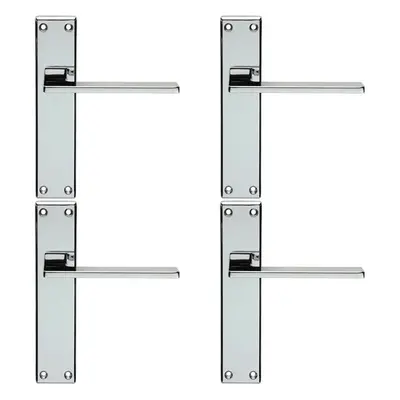 4x Flat Straight Lever on Latch Backplate Door Handle x 40mm Polished Chrome