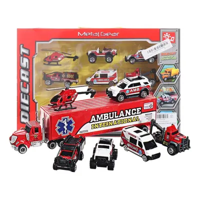 (Ambulance) PCS Alloy Plastic Diecast Engineering Vehicle Ambulance Polices Car Model Toy Set fo