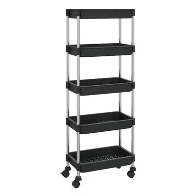 vidaXL 5-Tier Kitchen Trolley Black Iron and ABS Home Bathroom Serving Kart