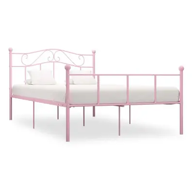 vidaXL Bed Frame Pink Metal 120x200cm Elegant Classic Base Bedroom Furniture