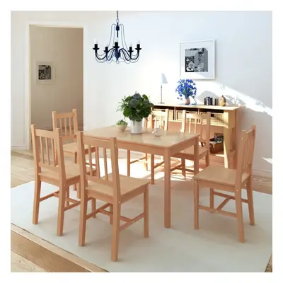 7 Piece Dining Table and Chairs Set Kitchen Home Furniture Modern Pinewood