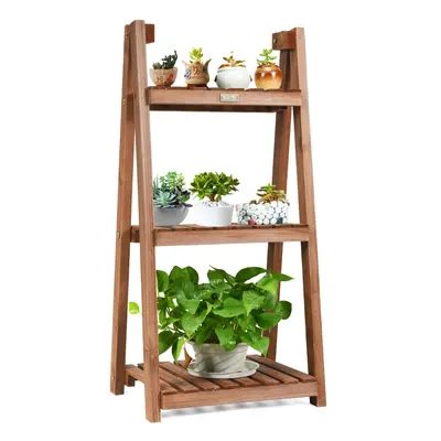 3-Tier Folding Flower Stand Rack Wood Flower Pot Shelf Display Shelves