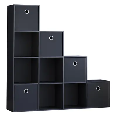 (Black, Black) Durham Cube Staircase Shelf Drawer + Baskets