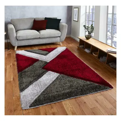 (Red-Grey, x cm ) Modern Shaggy Hallway Runner Living Room NOVA Rugs