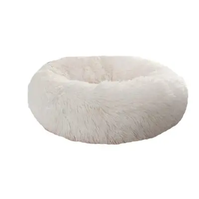 (White, S) 40-100cm Pet Supplies Kennel Round Plush Pet Nest Padded Soft Warm For Cat Bed Mat Pa