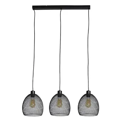 3 Way Matt Black Over Table Ceiling Light Fitting with Suspended Mesh Lightshades - Complete wit