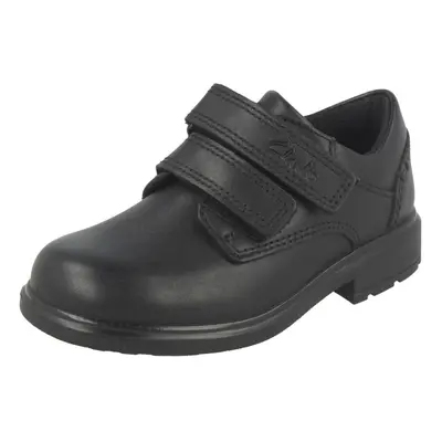 (UK 7.5 Infant, Black) Boys Clarks Double Strap School Shoes Remi Pace - F Fit