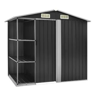 vidaXL Garden Shed with Rack Anthracite Iron Outdoor Storage House Building