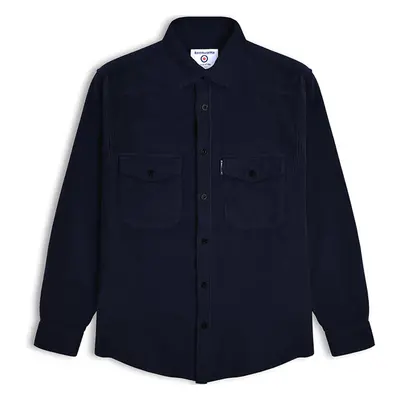 (S, Navy) Lambretta Mens Cord Long Sleeve Corduroy Shaket Overshirt - Navy