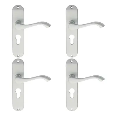 4x PAIR Curved Handle on Chamfered Euro Lock Backplate x 40mm Satin Chrome