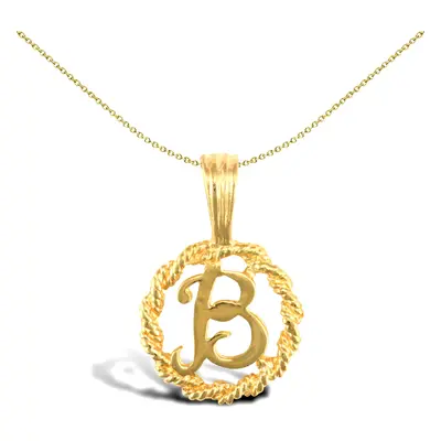 Jewelco London Solid 9ct Yellow Gold Rope Identity Initial Charm Pendant Letter B - JIN001-B