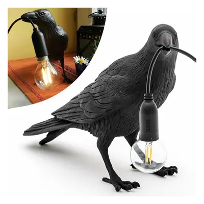 (Style B Bird Looking Black) Black/White Bird Table Lamps Resin Crow Desk Lamp Bedroom Wall Scon