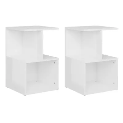 vidaXL 2x Bedside Cabinets High Gloss White Engineered Wood Bedside Table