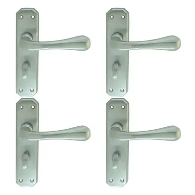 4x PAIR Heavy Duty Handle on Angular Bathroom Backplate x 40mm Satin Chrome