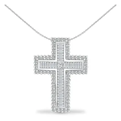 Jewelco London Ladies Solid 18ct White Gold Channel Set Baguette G VS 1ct Diamond Framed Cross P