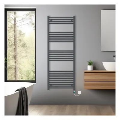 (Anthracite, 1600x600mm) Bathroom Prefilled Electric Heated Towel Rail Straight Radiator Thermo 